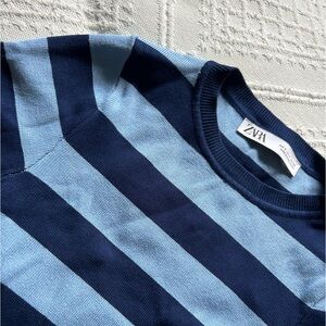 ZARA mesh cropped stripped light and navy blue long sleeve (women)